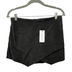 NWT Gab &‎ Kate Corduroy Mini Skort Womens Size L Black Asymmetric Zip